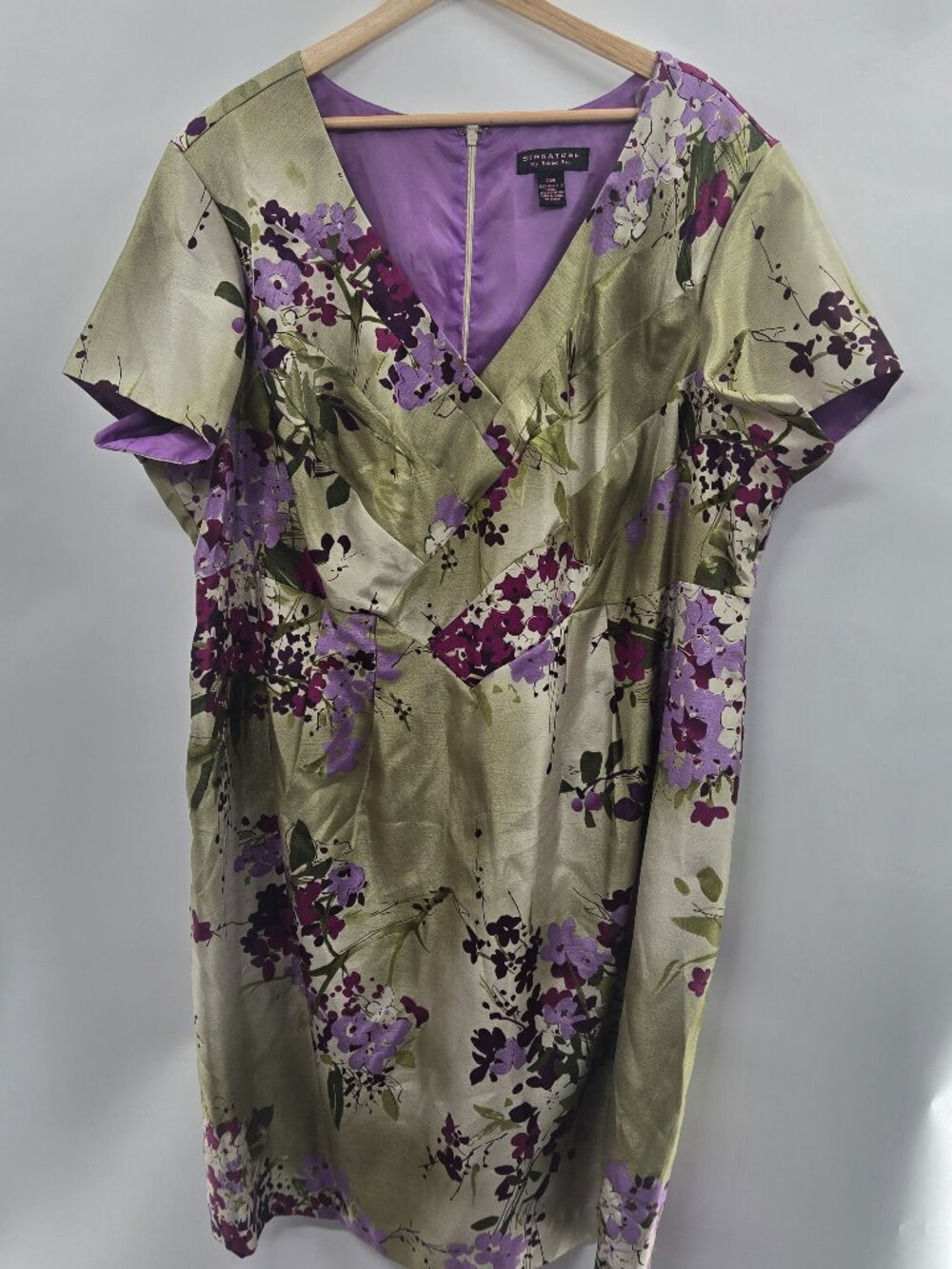 Signature By Robbie Bee Green Purple Floral Sheath Y2K Dress Size 24W